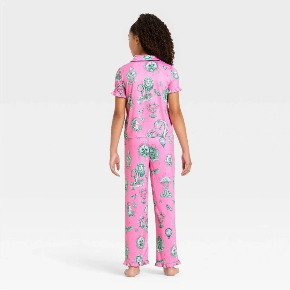 Girls Wicked Katie Kime 2pc Short Sleeve Button Down Shirt Pants Pajama Set Pink